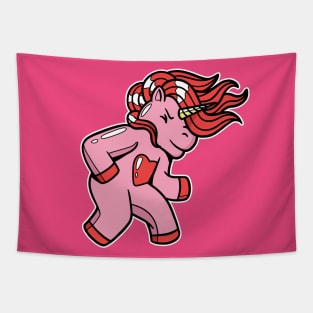 Headbanging Unicorn Rocking Out Pink Tapestry