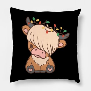 Cute Christmas Scottish Highland Cow Pillow