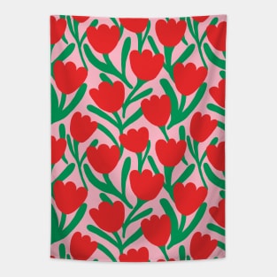 Boho tulips flower pattern in pink and red Tapestry