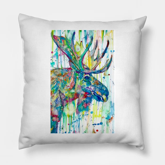 MOOSE watercolor portrait Pillow by lautir