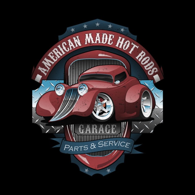 American Hot Rods Garage Vintage Car Sign Cartoon by hobrath