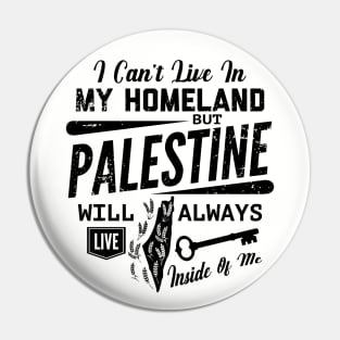 Palestine Will Always Live Inside Of Me Palestinian Right of Return Design - blk Pin