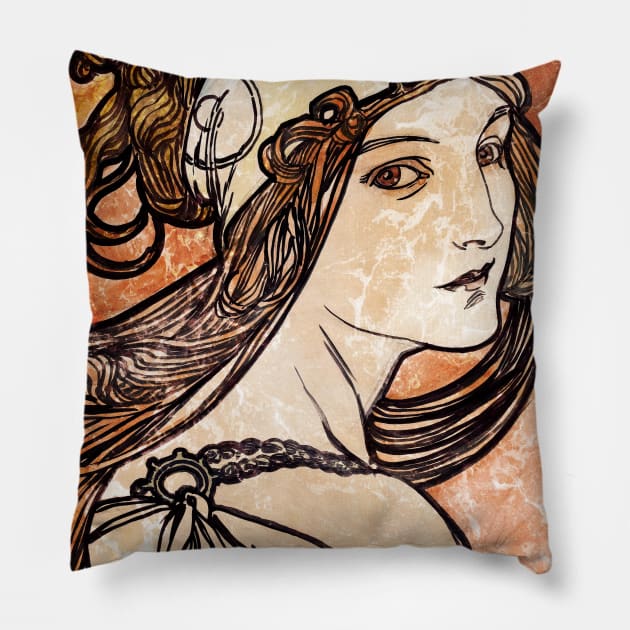 Pretty Art Nouveau Girl Pillow by Heartsake