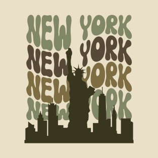 Retro New York Statue of Liberty Skyline T-Shirt