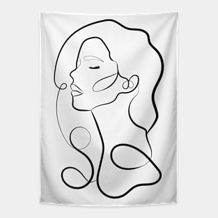 Face Line Art Woman Hand Drawn Illustration Tapestry