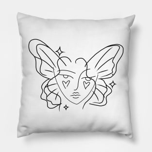 fairy woman fine line drawing hearts stars Pillow