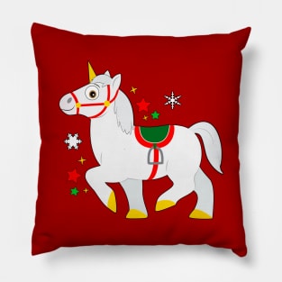 Unicorn Dressed for Christmas in the Snow Pillow