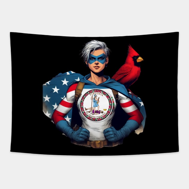 Richmond Virginia 1990s Gritty Female Comic Book Superhero RVA American Flag Tapestry by Woodpile