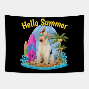 Hawaiian Wire Fox Terrier Dog Tropical Floral Summer Vibes Tapestry