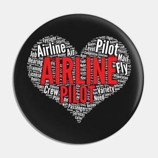 Airline Pilot Shape Word Cloud Design for Airplane Pilot graphic Pin