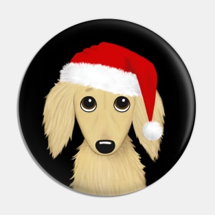 Longhaired Cream Dachshund with Santa Hat Cute Dog Christmas Pin