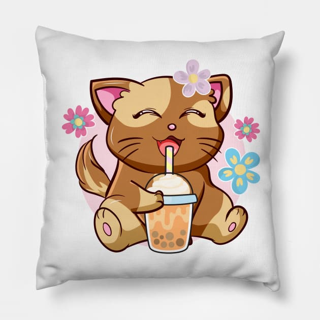 Boba Cat Tea Neko Girl Teen Bubble Kawaii Anime Japanese - Bubble