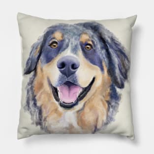 Berne Aussie Dog Watercolor Illustration Pillow