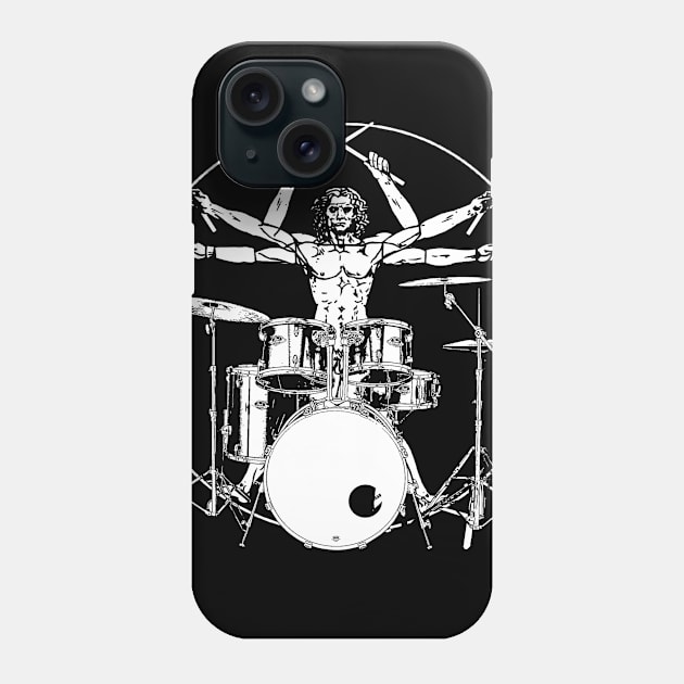 Drumming Gift Print Drum Da Vinci Vitruvian Man Drummer Phone Case by Linco