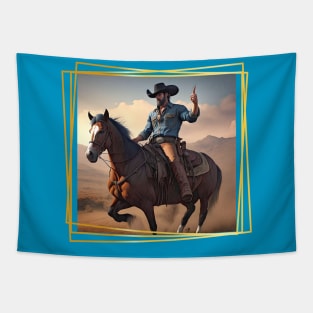 Mounted Cowboy holding his finger up Tapestry