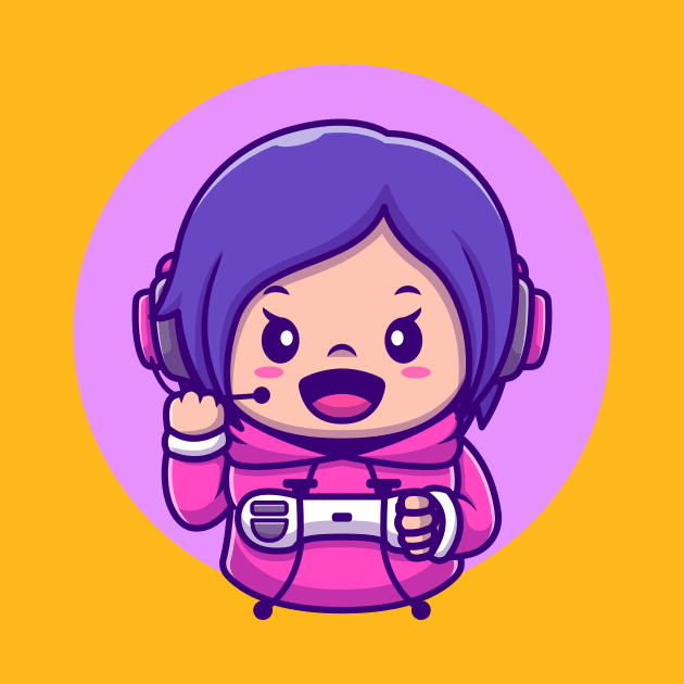 Cute Girl Gaming Holding Joystick Cartoon by Catalyst Labs