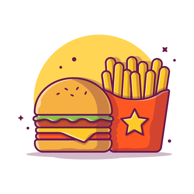 Burger With French Fries Cartoon Vector Icon Illustration (3) by Catalyst Labs