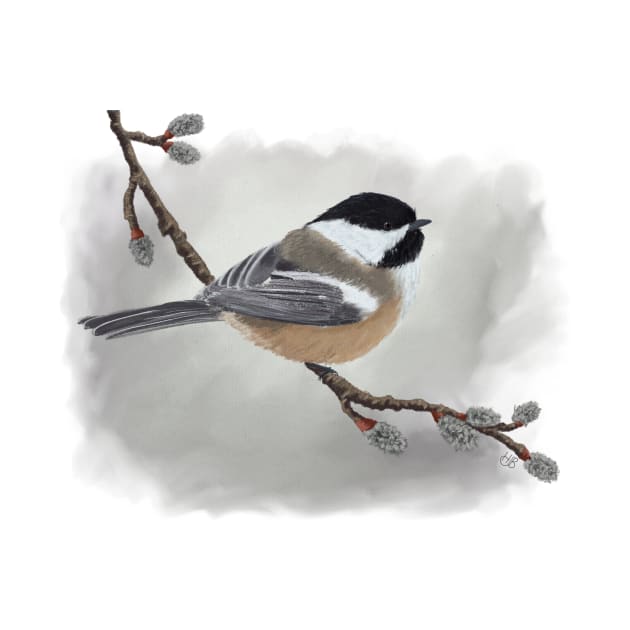 Chickadee Soft Pastel Drawing on Grey by creativebakergb