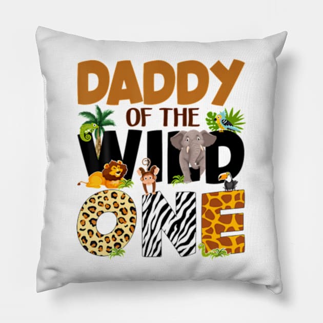 Daddy Of The Birthday Wild One Dad And Mom Boy Family Pillow by Eduardo