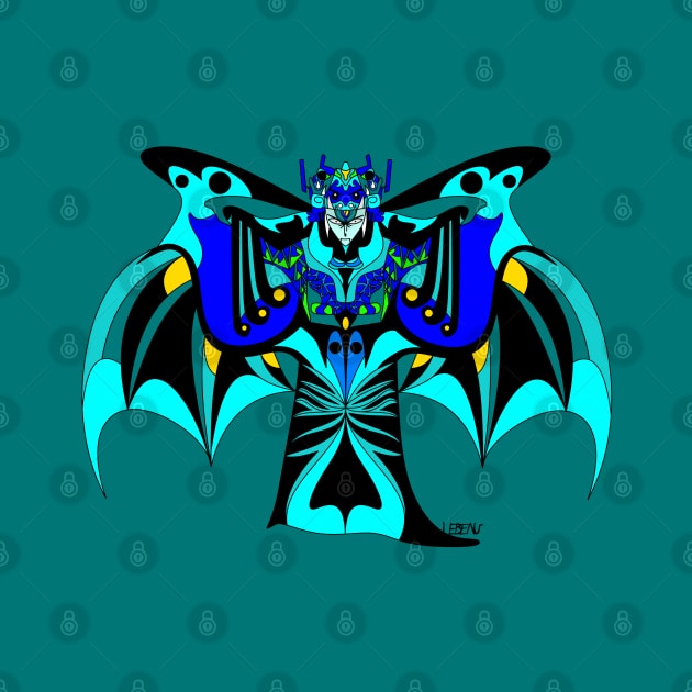 the blue uusum vampire in mayan ecopop bat disguise art by jorge_lebeau