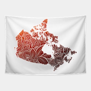 Colorful mandala art map of Canada with text in brown and orange Tapestry