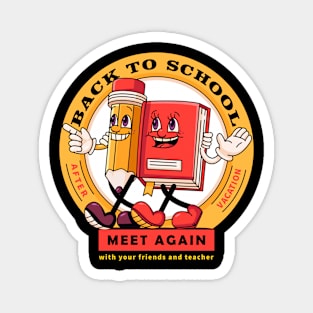 Back to school, pencil and book mascot walk together Magnet