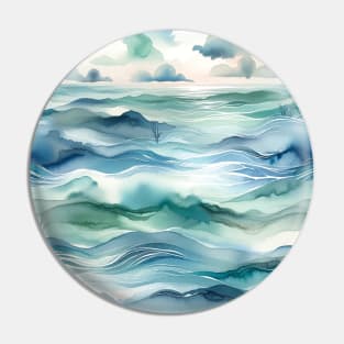 Tranquil Tides Watercolor Ocean Pin