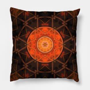 Mosaic Kaleidoscope Flower Orange and Brown Pillow