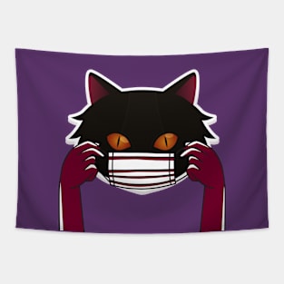 Quarantined Cat with Face Mask Tapestry