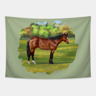 Brown Bay Quarter Horse in Pasture Tapestry