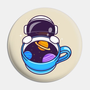 Cute Astronaut With Coffee Space Cup Cartoon Pin