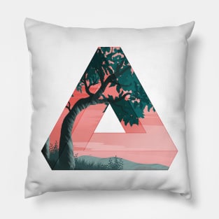 Artistic Triangle With A Calm Tree Sunset Scene Pillow