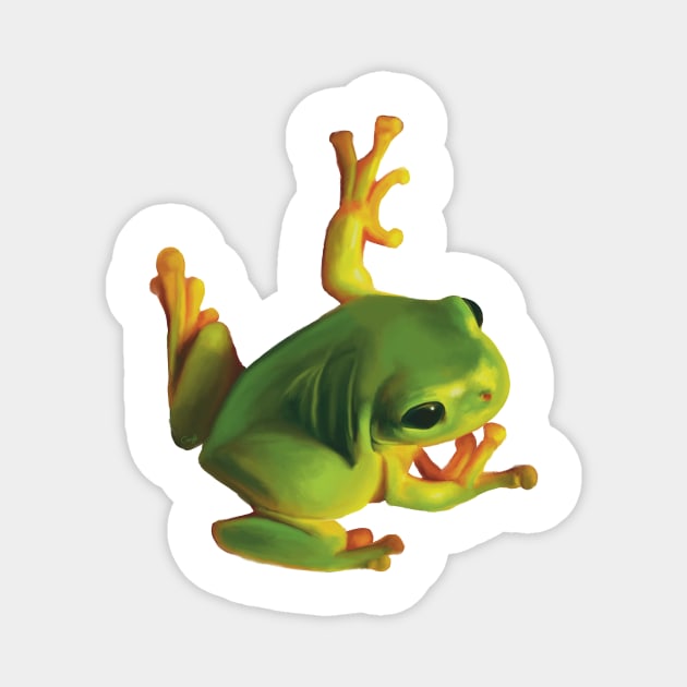 Gorgeous Green Tree Frog. Australian green frog. Cute frog illustration, realistically drawn Magnet by PlumpPlumStudio