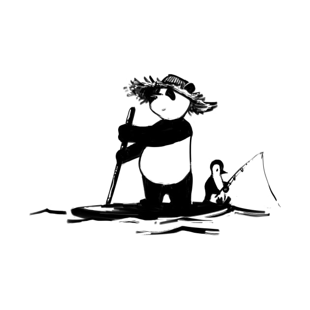 Paddle boarding Panda & Penguin by Jason's Doodles