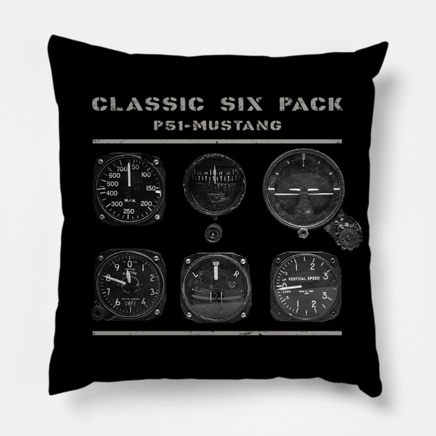 Cockpit Instruments Six Pack P-51 Mustang aircraft WW2 Pillow by Jose Luiz Filho