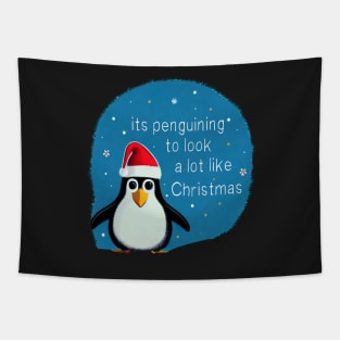 Funny Christmas Penguin Pun Tapestry