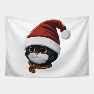 Cute Santa Black Cat in Christmas Tapestry