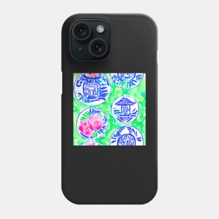 Chinoiserie pagodas on lime green Phone Case