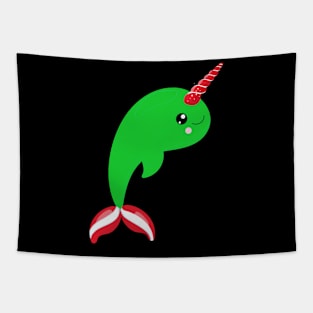 Red and Green Narwhal Tapestry