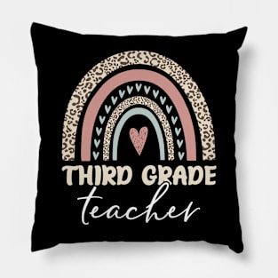 Third Grade Teacher Leopard Boho Pillow