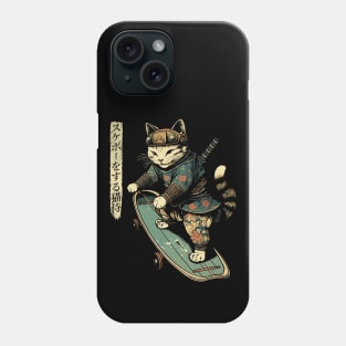 Skateboard Samurai Cat Tattoo, Kawaii Ninja Cat Phone Case