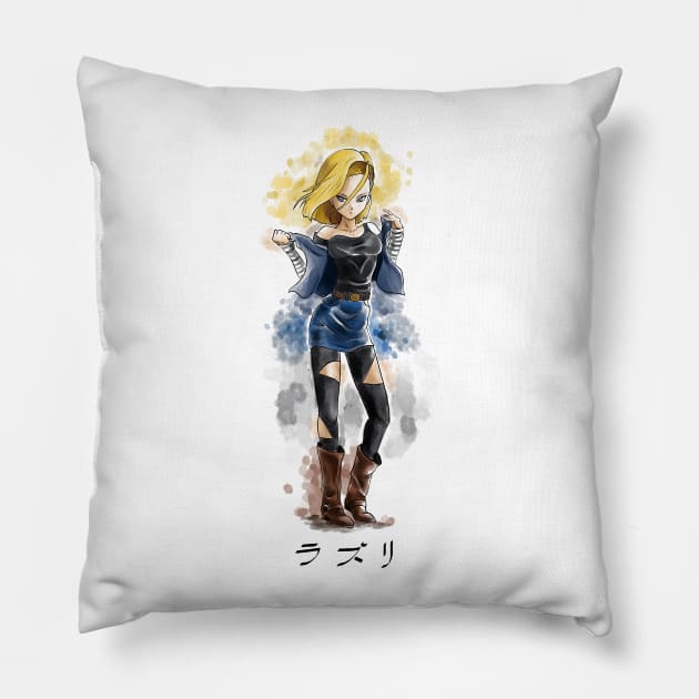 Android 18 Watercolor Pillow by OctobersArt