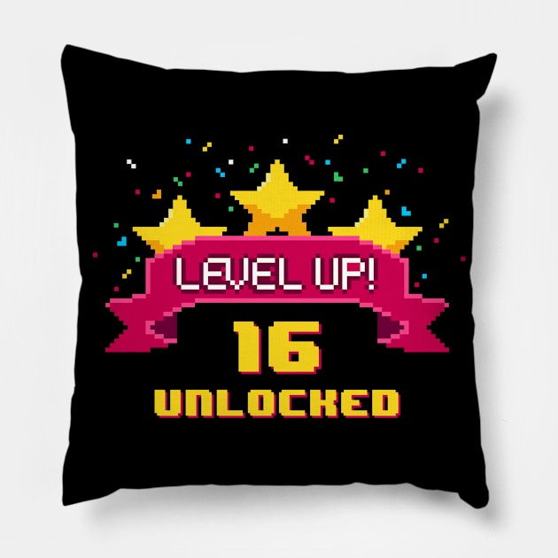 16th Birthday Level Up 16 years old unlocked Pillow by opippi