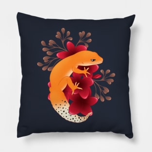 Leopard Gecko, Tangerine, and Frangipani Flowers Pillow