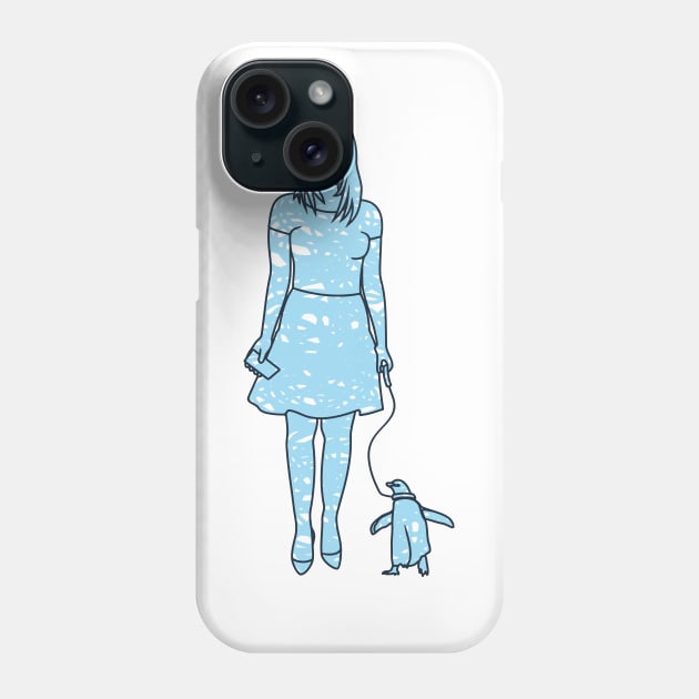 silhouette of woman with penguin Phone Case by bloomroge