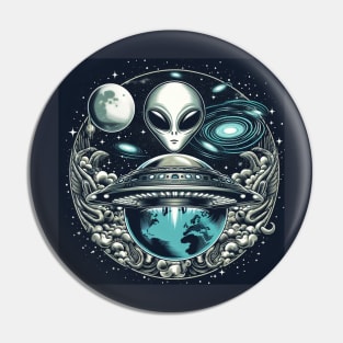 Grey Aliens in a UFO Pin