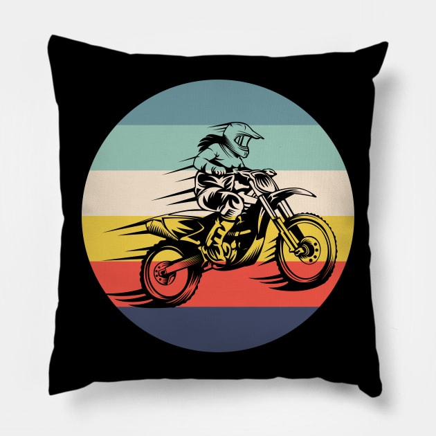 Retro Motocross Pillow by Dojaja