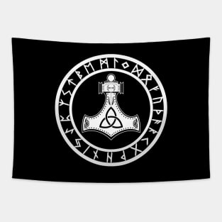 Mjolnir /// Rune Circle White Tapestry