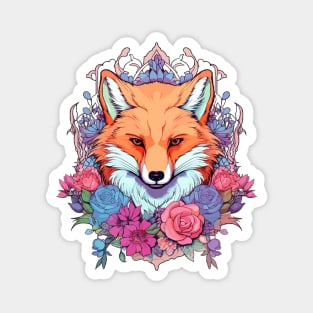 Colorful Fox and Floral Aesthetic Magnet