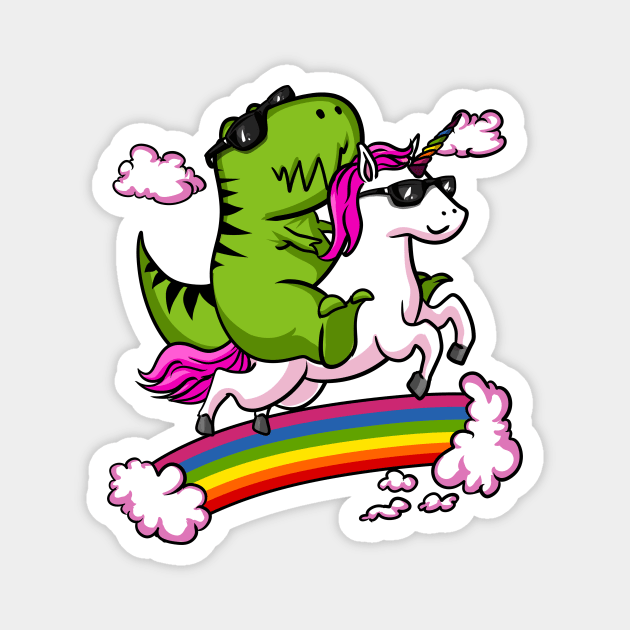 T-Rex Dinosaur Riding Unicorn Magnet by underheaven